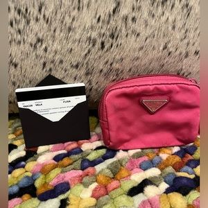 Authentic PRADA Logo Pouch Cosmetic Pouch Pink Nylon Leather 1NA339 Used